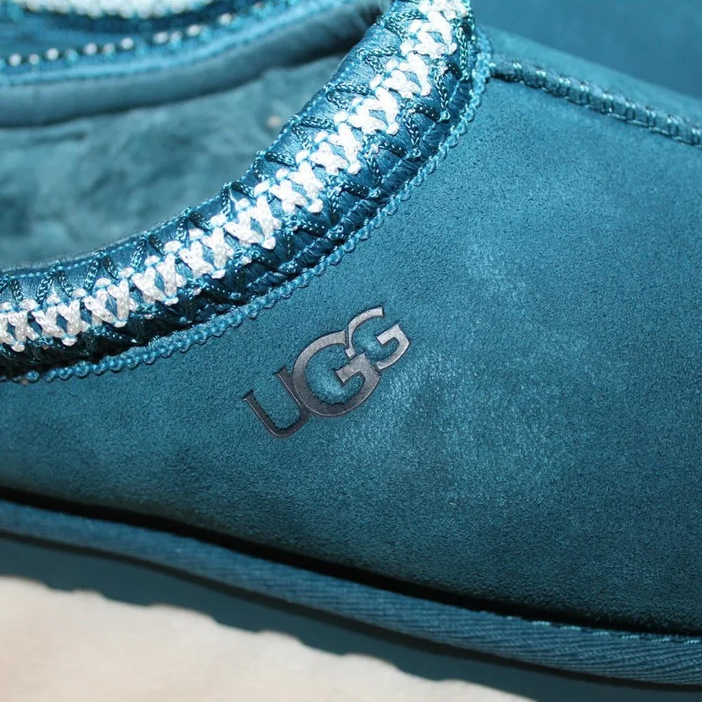 NIB UGG MEN'S TASMAN SUEDE SHEARLING LINED SLIP ON‎ SLIPPERS MARINE BLUE 12